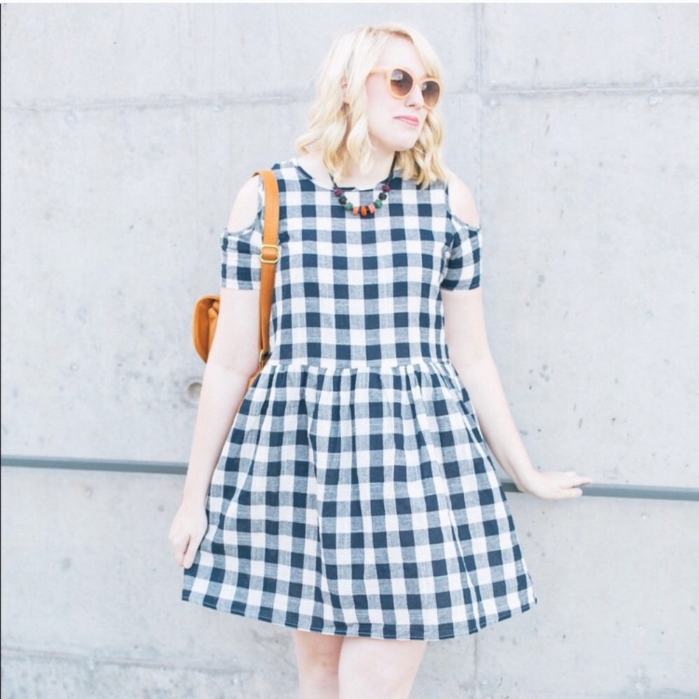 ASOS Gingham Cold Shoulder Smock Dress